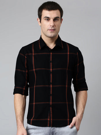 Men's Cotton Printed Black Slim Fit Casual Shirt