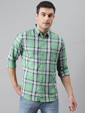 Men's Checkered Green Slim Fit Cotton Casual Shirt