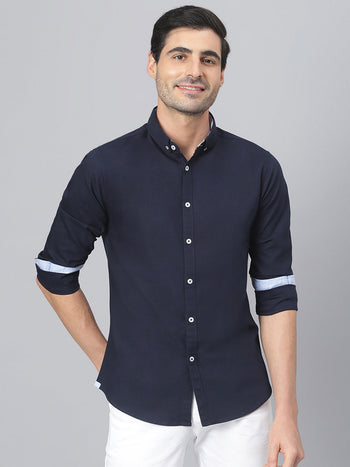 Men's Solid Navy Slim Fit Cotton Casual Shirt