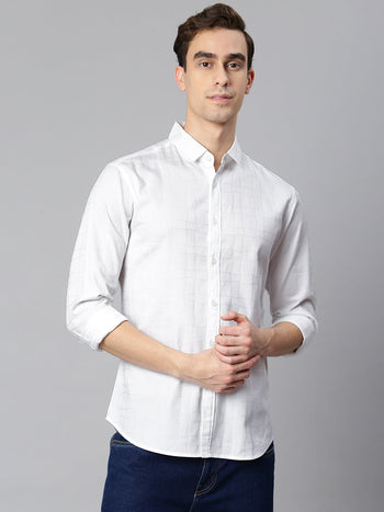 Men's Solid/Plain  Slim Fit Spread Collar Shirt (White)