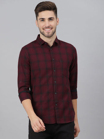 Men's Checkered Maroon Slim Fit Casual Shirt