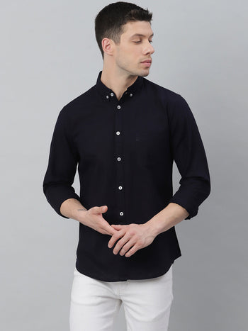 Men's Solid Button Down Collar Casual Shirt (Navy)