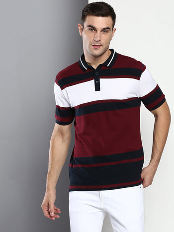 Men's Burgundy Slim Fit Cotton Polo Tshirt