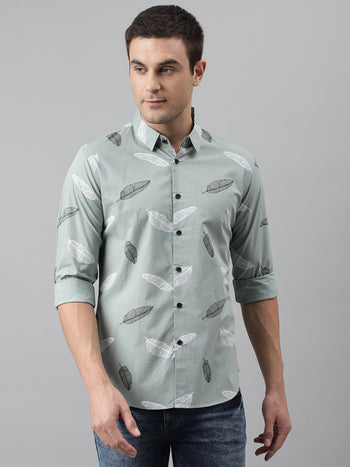 Men's Printed Mint Slim Fit Cotton Casual Shirt