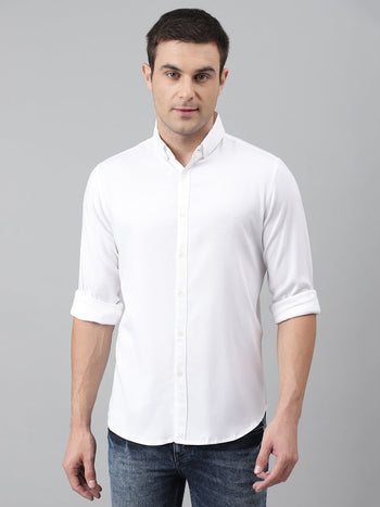 Men's Solid White Slim Fit Cotton Casual Shirt