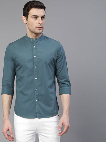 Men's Solid Peacock Slim Fit Cotton Casual Shirt