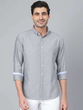 Men's Solid Carbon Slim Fit Cotton Casual Shirt