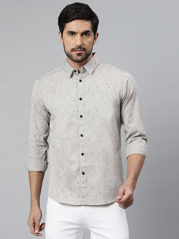 Men's Geometric Printed Slim Fit Spread Shirt (Grey)