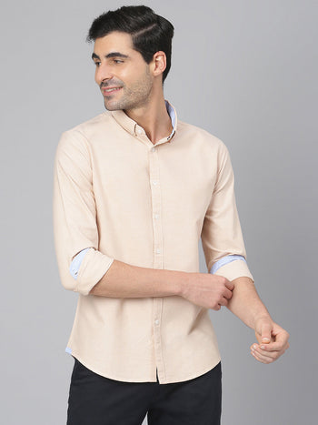 Men's Solid Peach Slim Fit Cotton Casual Shirt