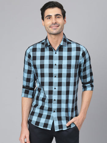 Men's Checkered Slim Fit Shirt Blue