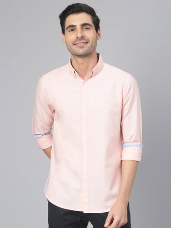 Men's Solid Pink Slim Fit Cotton Casual Shirt