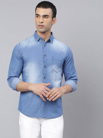 Men's Denim Light Blue Solid Casual Shirt