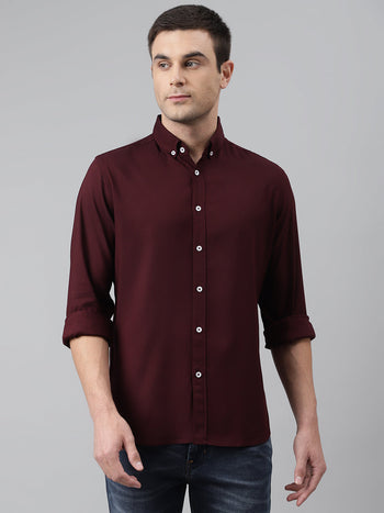 Men's Solid Burgundy Slim Fit Cotton Casual Shirt