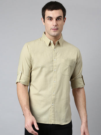 Men's Cotton Solid Fawn Slim Fit Casual Shirt