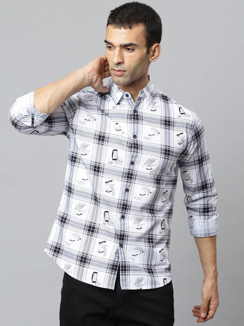 Men's  Spread Collar Full Sleeves Big Checks Shirt (White)