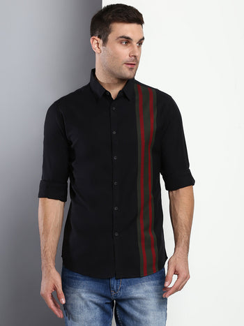 Men's Vertical Striped Slim Fit Cotton Casual Shirt With Spread Collar