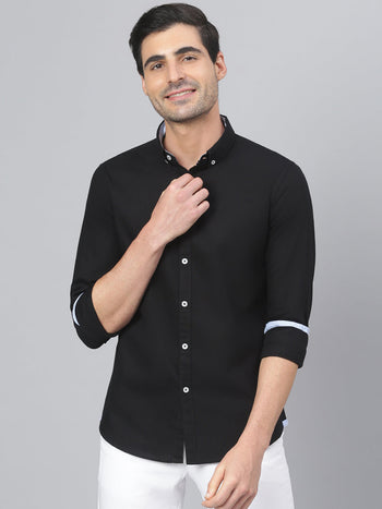 Men's Solid Black Slim Fit Cotton Casual Shirt