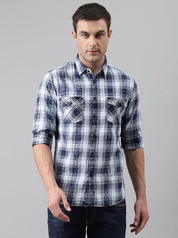 Men's Checks Slim Fit Cotton Casual Shirt With Two Flap Pocket