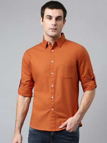 Men's Cotton Solid Rust Slim Fit Casual Shirt