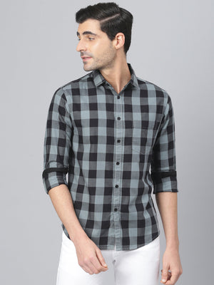 Dennis Lingo Men's Checkered Slim Fit Shirt (Grey)