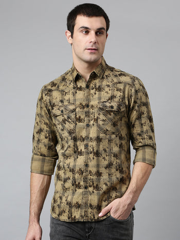 Men's Printed Slim Fit Full Sleeves Spread Collar Cotton Casual Shirt