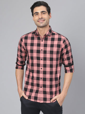 Men's Checkered Slim Fit Shirt (Pink)