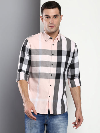 Men's Checkered Slim Fit Cotton Twill Casual Shirt With Spread Collar & Full Sleeves