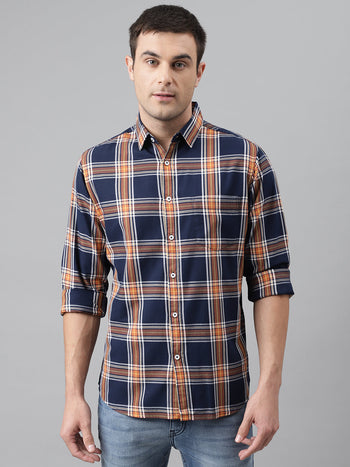 Men's Window Pane Checks Slim Fit Cotton Casual Shirt