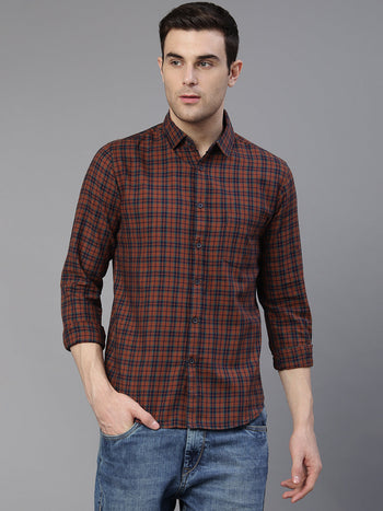 Men's Checkered Khaki Slim Fit Casual Shirt