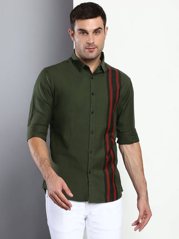 Men's Vertical Striped Slim Fit Cotton Casual Shirt With Spread Collar