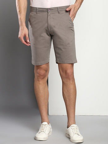 Men's Light Grey Slim Fit Mid Rise Casual Cotton Shorts