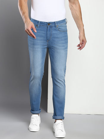 Men's Sky Blue Slim Fit Mid Rise Denim Jeans