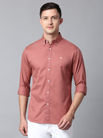 Men's Solid Dusty Pink Slim Fit Casual Shirt With Button Down