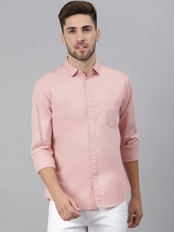 Men's Solid Dusty Peach Slim Fit Cotton Casual Shirt