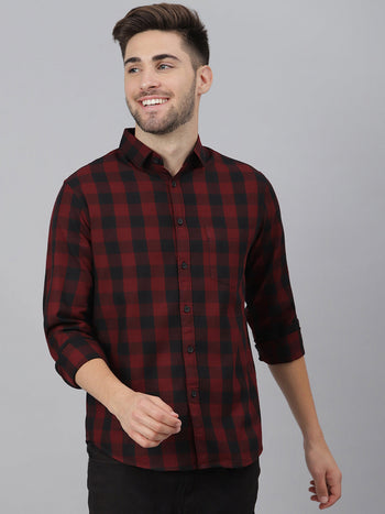 Men's Checkered Slim Fit Shirt (Maroon)