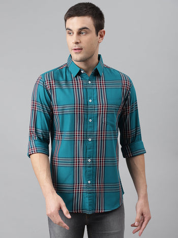 Men's Window Pane Checks Slim Fit Cotton Casual Shirt