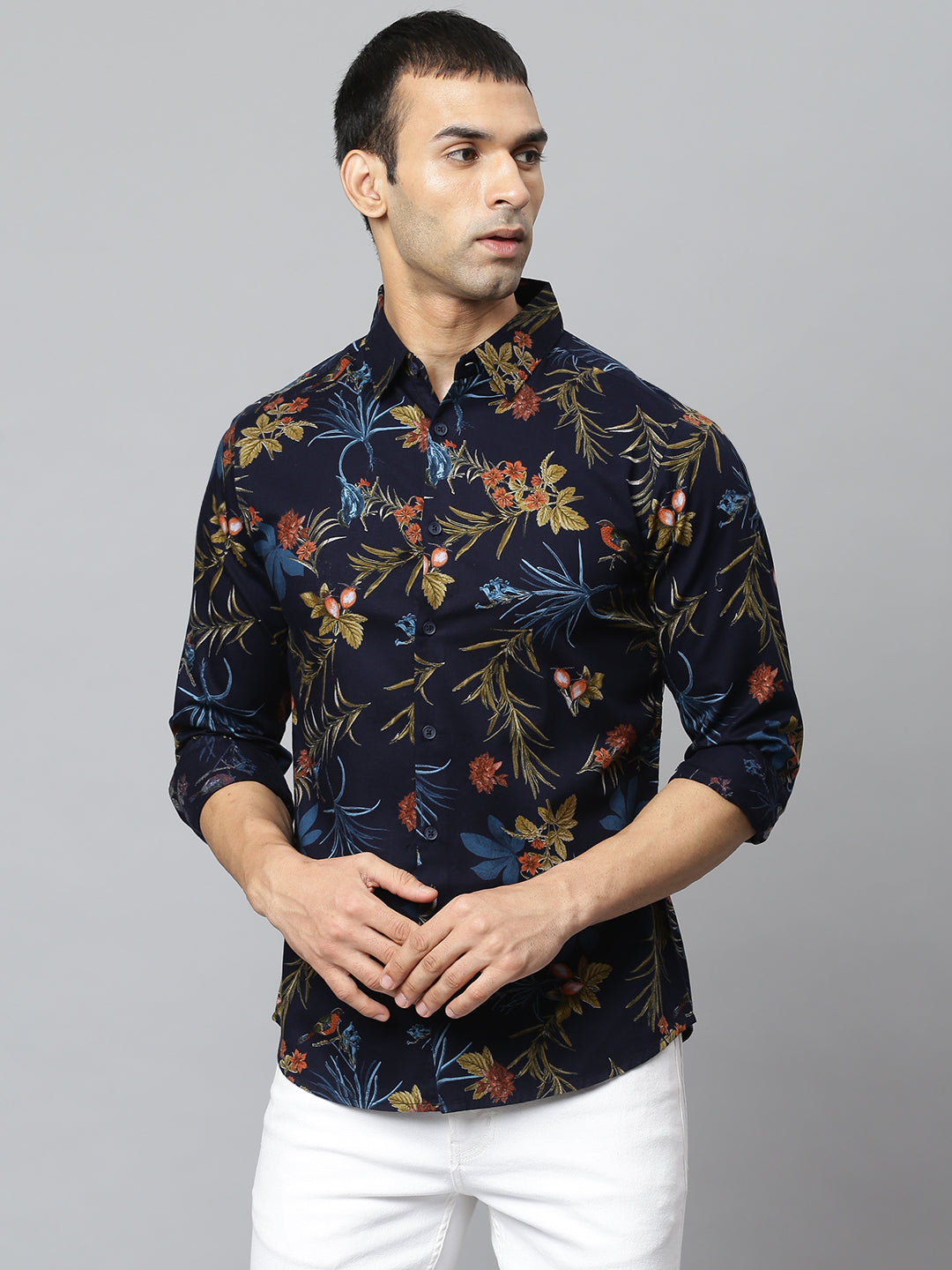 Dennis Lingo Men's Floral Print Navy Slim Fit Shirt – DENNIS LINGO