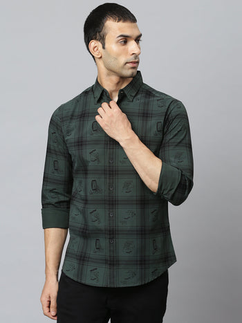 Men's  Spread Collar Full Sleeves Big Checks Shirt (Green)