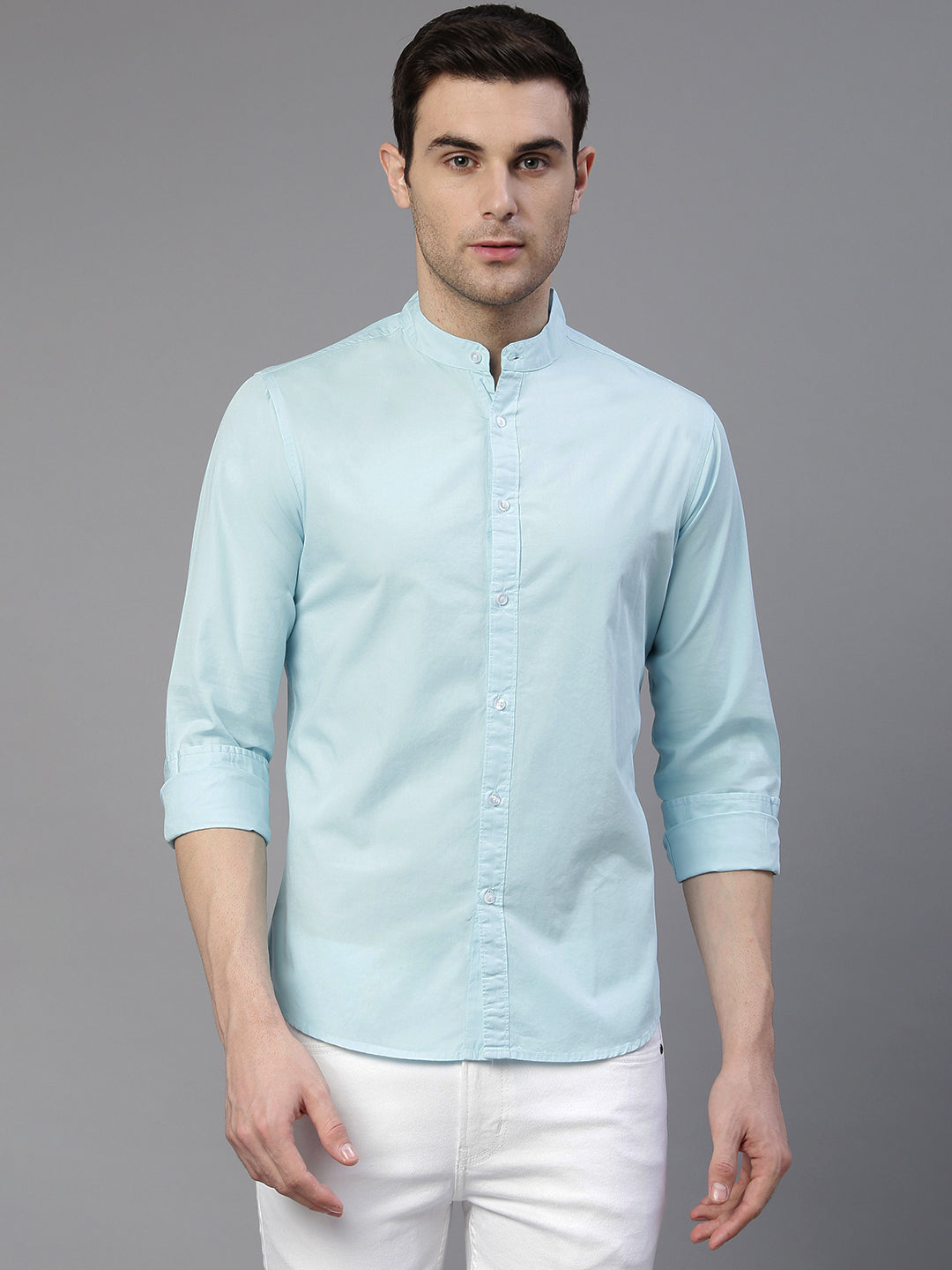 Dennis Lingo Men's Solid Chinese Collar Tblue Casual Shirt – DENNIS LINGO