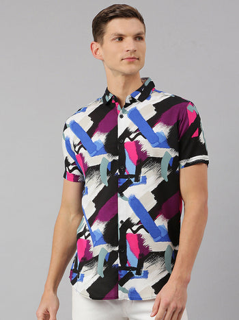 Men's Aztec Print Black Slim Fit Cotton Casual Shirt