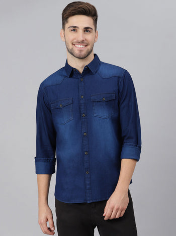 Men's  Classic Denim Shirt (Darkblue)