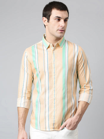 Men's Cotton Printed Peach Slim Fit Casual Shirt