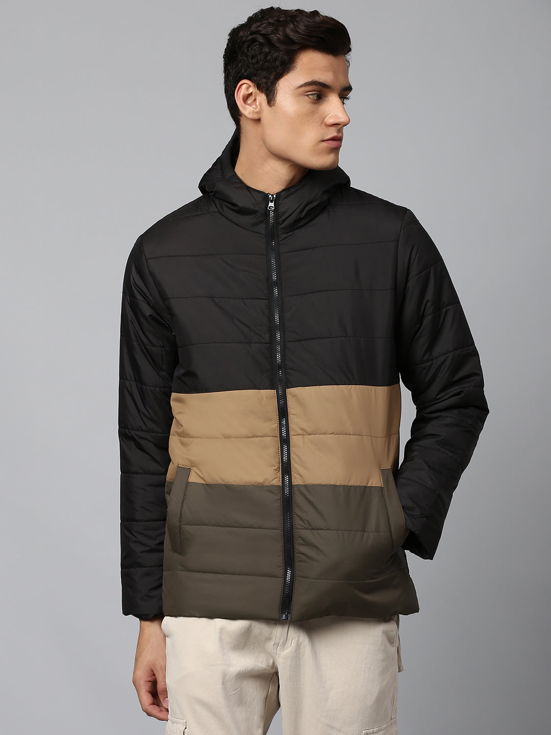 Men's color block puffer jacket on sale