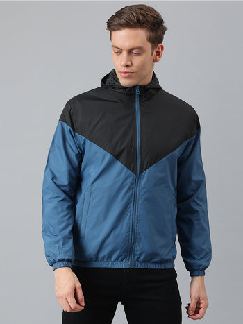 Men's Blue Regular Fit Hooded Winterwear Shell Jackets