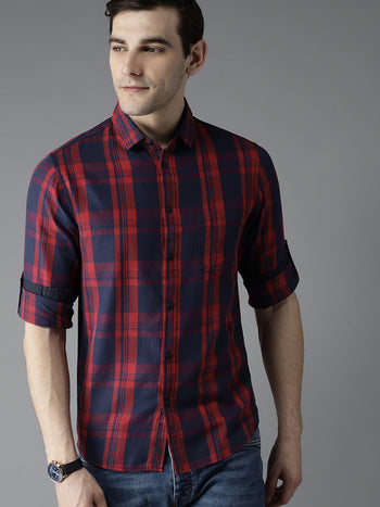 Men's Cotton Red Checkered Casual Shirt