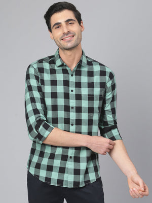 Dennis Lingo Men's Checkered Slim Fit Shirt (Green)