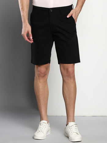 Men's Black Slim Fit Mid Rise Casual Cotton Shorts