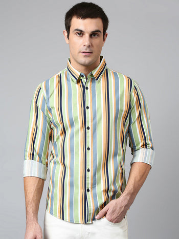 Men's Cotton Printed Green Slim Fit Casual Shirt