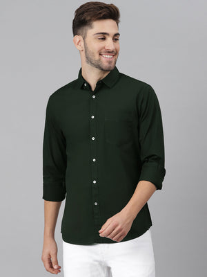 Dennis Lingo Men's Solid Bottle Green Slim Fit Casual Shirt