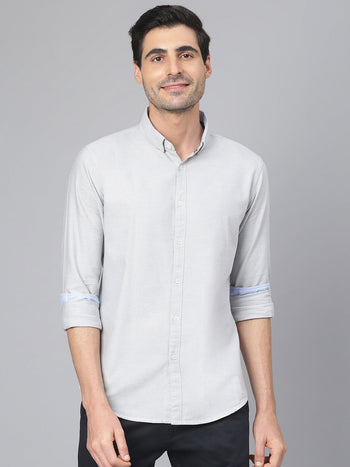 Men's Solid Grey Slim Fit Cotton Casual Shirt